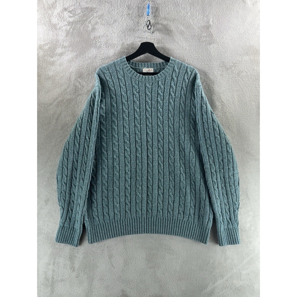Vintage L.L.Bean Cable Knit Sweater Mens Size XL Blue Lambswool Crewneck